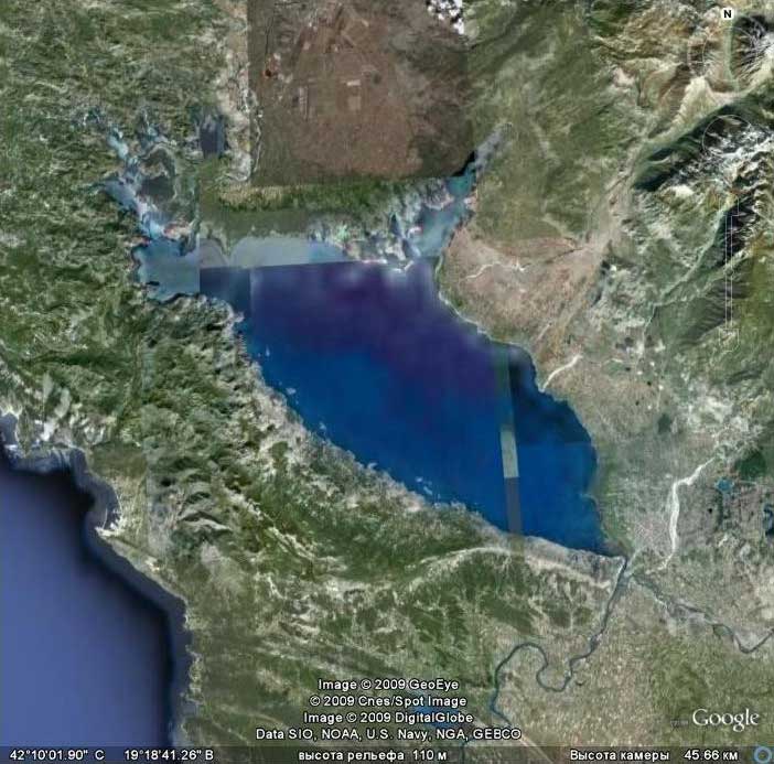 Вид Скадарского озера из космоса, высота 46 км
